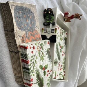 Nora Fleming Holiday Napkin Set with Festive Holder